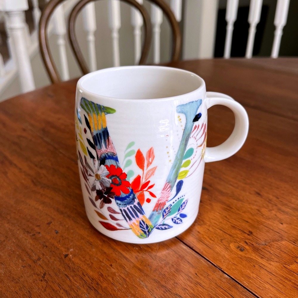 Anthropologie Petal Palette Monogram "V" Mug